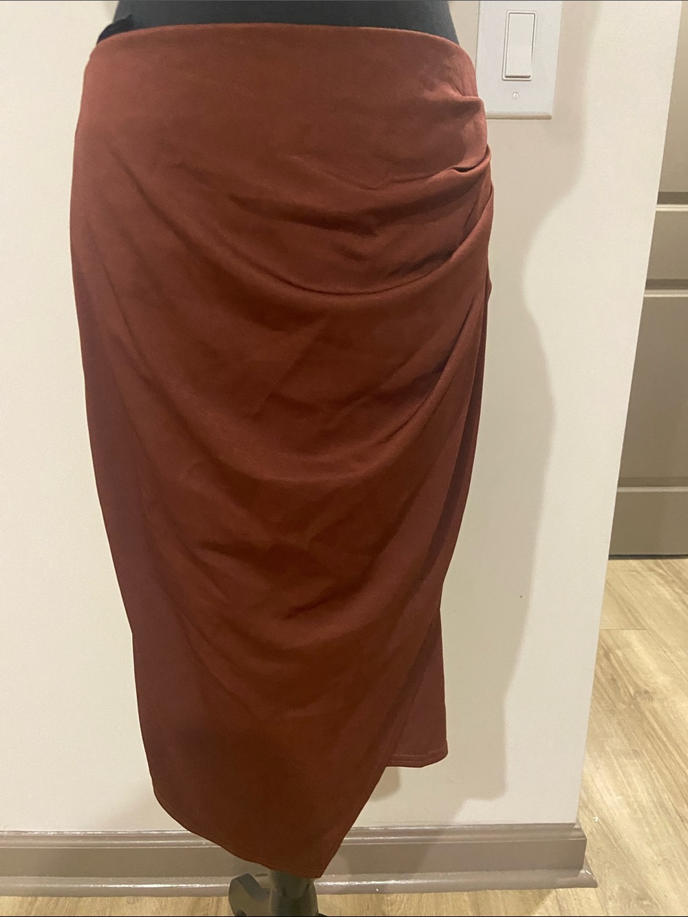 Draped Midi Skirt in Rust Brown